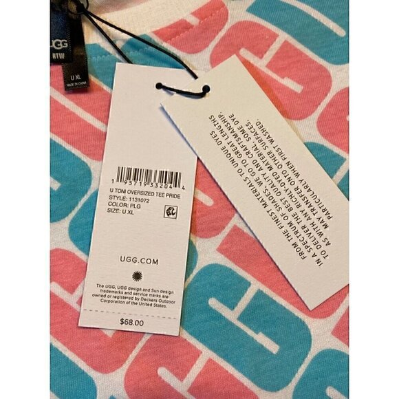 Original UGG Logo U Toni Pride Unisex Oversized  XLARGE Tee Pink/Blue Casual NWT - Picture 6 of 10
